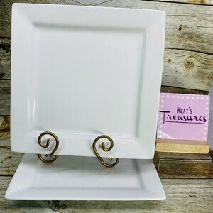 Home Trends CANOPY WHITE Solid Porcelain Hard Square 10.5" Dinner Plates Set 2